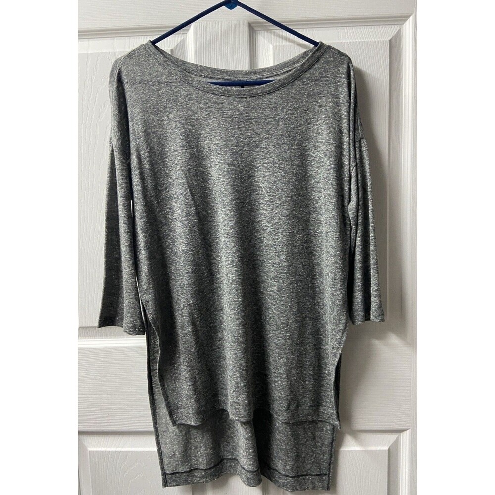Old Navy Womens Small Gray Heather Linen Tunic Top Round Neck 3/4 Sleeve